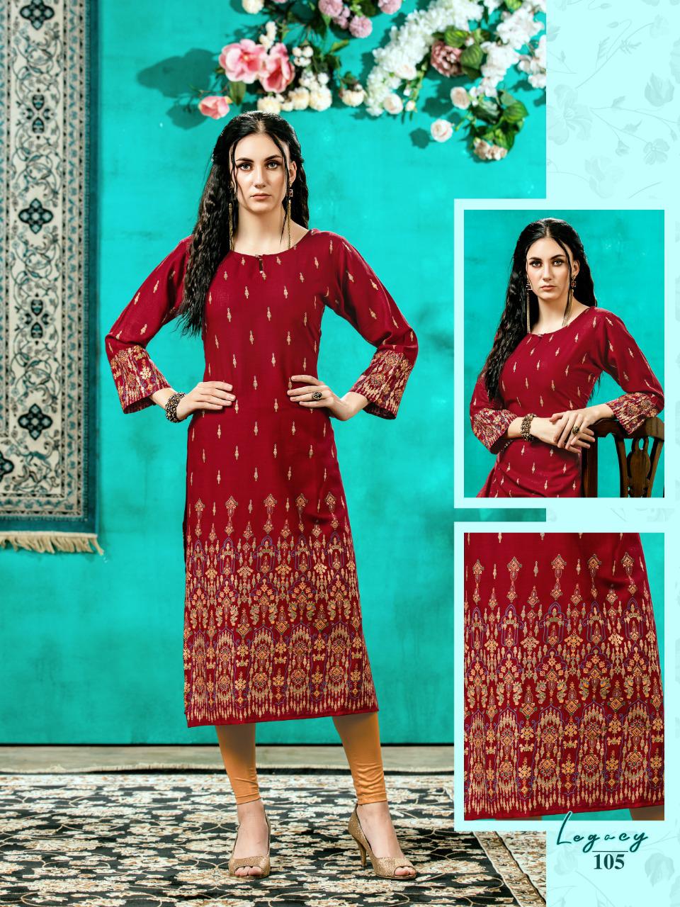 Legacy Latest Ethnic Wear Straight Cut Rayon Designer Kurti Collection